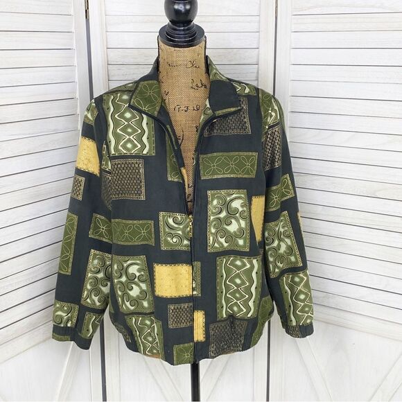 Drapers & Damons Petite Mosaic Tile Print Microfiber Bomber Jacket Black PM - Picture 1 of 14